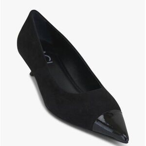 AGL Lenor Black Suede Kitten Heel Pump, Patent Pointed Toe, Size 7.5M (38)